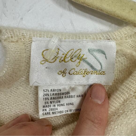 Vintage Lilly of California Cream Angora Wool Blend Sweater Womens M Coquette - Picture 8 of 11